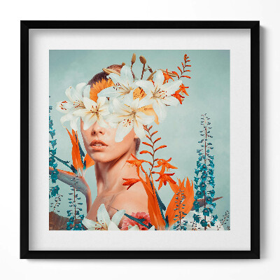 Keretezett falikép Virágokkal díszített női portré