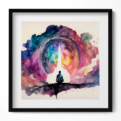 Keretezett falikép Meditáló figura a színes univerzumban