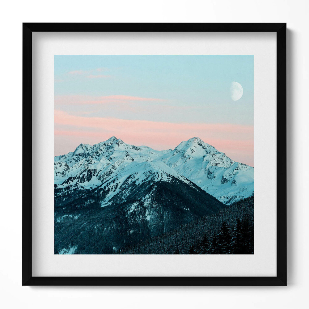 Keretezett falikép Havas hegyek naplementében