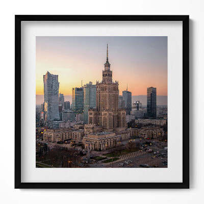 Keretezett falikép Varsói felhőkarcoló naplementében