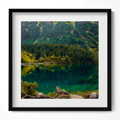 Keretezett falikép Hegyek és tükörsimára lapult tó