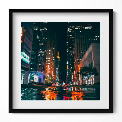 Keretezett falikép Városi táj éjszaka fények tükröződése