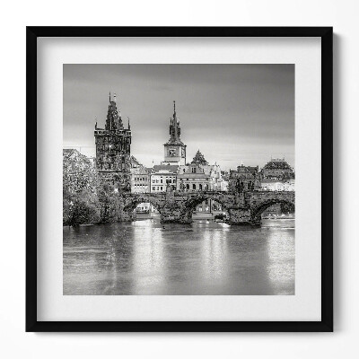 Keretezett falikép Híd és város látképe