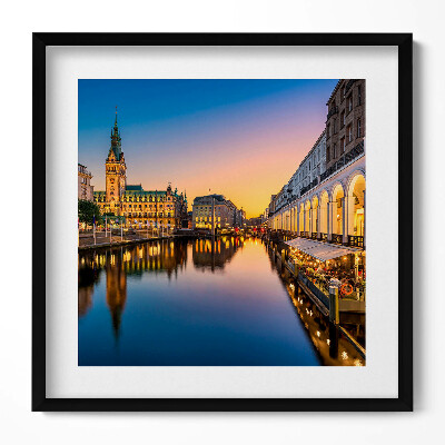 Keretezett falikép Városi táj vízparti épületek