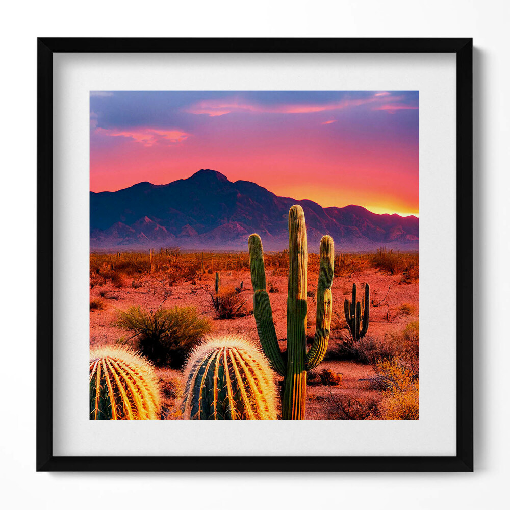 Keretezett falikép Sivatagi táj kaktuszok naplemente