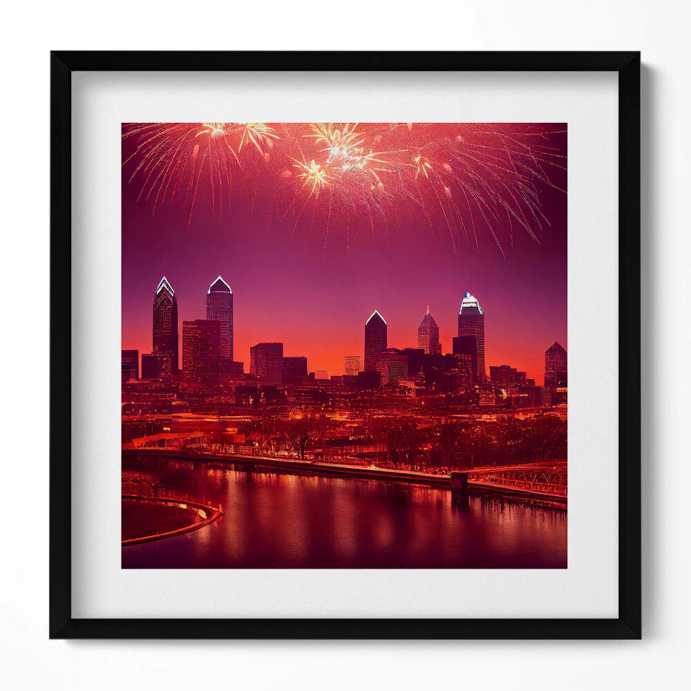 Keretezett falikép Tűzijáték a város felett