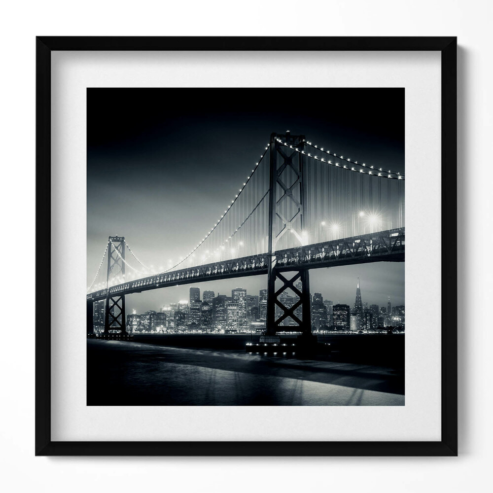 Keretezett falikép Fekete-fehér híd város háttérrel
