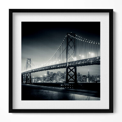 Keretezett falikép Fekete-fehér híd város háttérrel