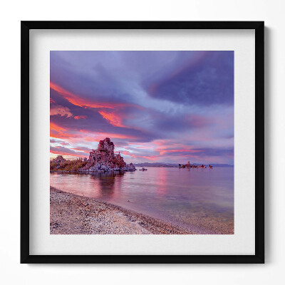 Keretezett falikép Tóparti szikla naplemente színei