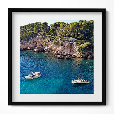 Keretezett falikép Tengerparti táj hajóval