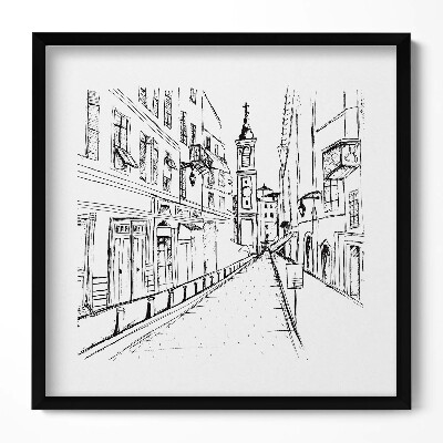 Keretezett falikép Városi táj vonalrajz stílusban