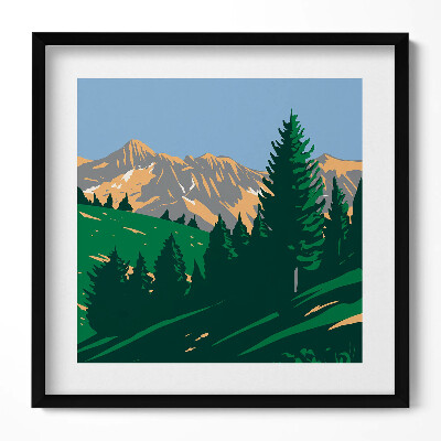 Keretezett falikép Hegyek és fenyőfák tája