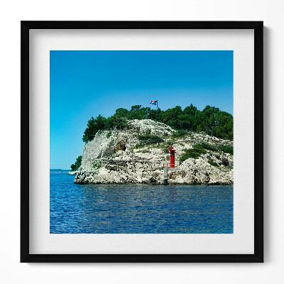 Keretezett falikép Tengerparti táj világítótorony