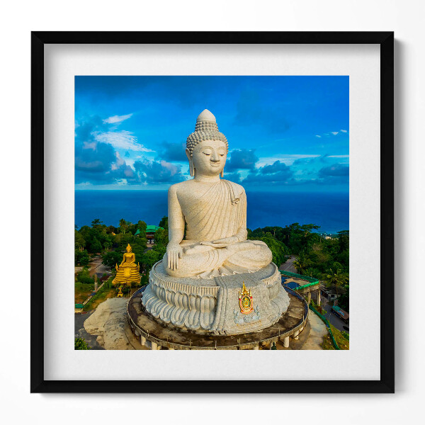 Keretezett falikép Buddha szobor tengerparti háttérrel