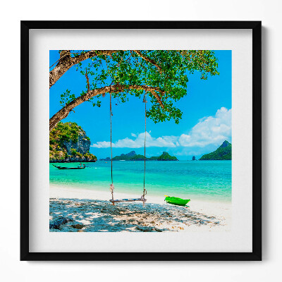 Keretezett falikép Tengerparti hinta zöld fák