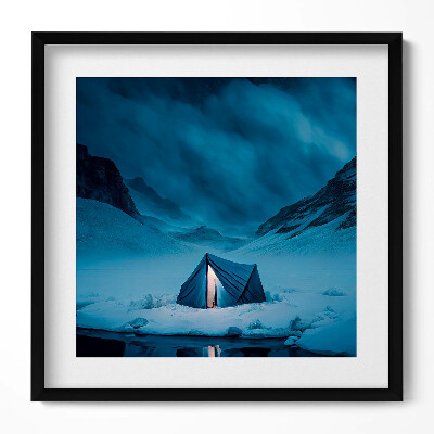 Keretezett falikép Havas táj kék sátor