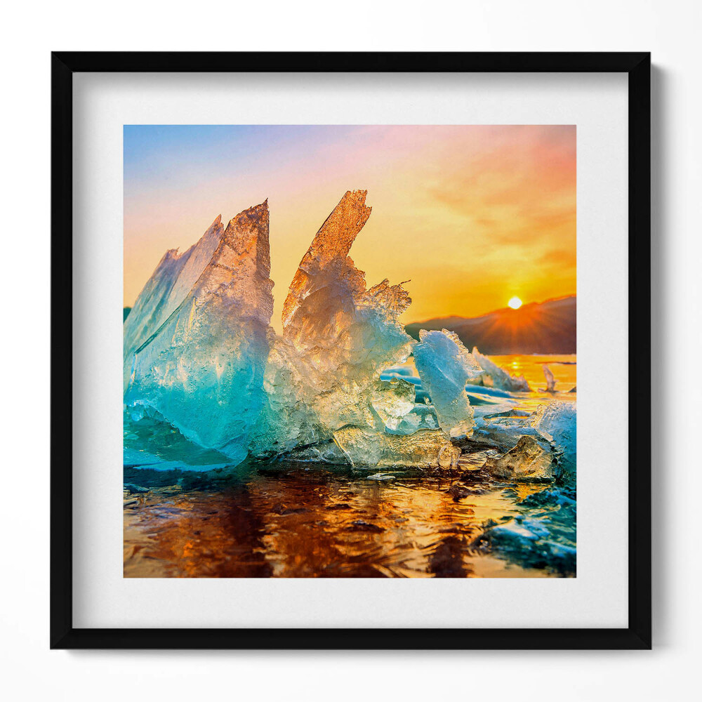 Keretezett falikép Jéghegyek naplementében