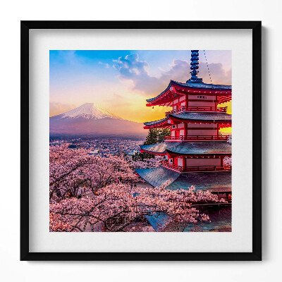 Keretezett falikép Japán pagoda cseresznyevirágok hegy