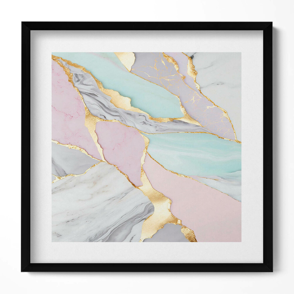 Keretezett falikép Absztrakt márvány mintázat arany részletekkel