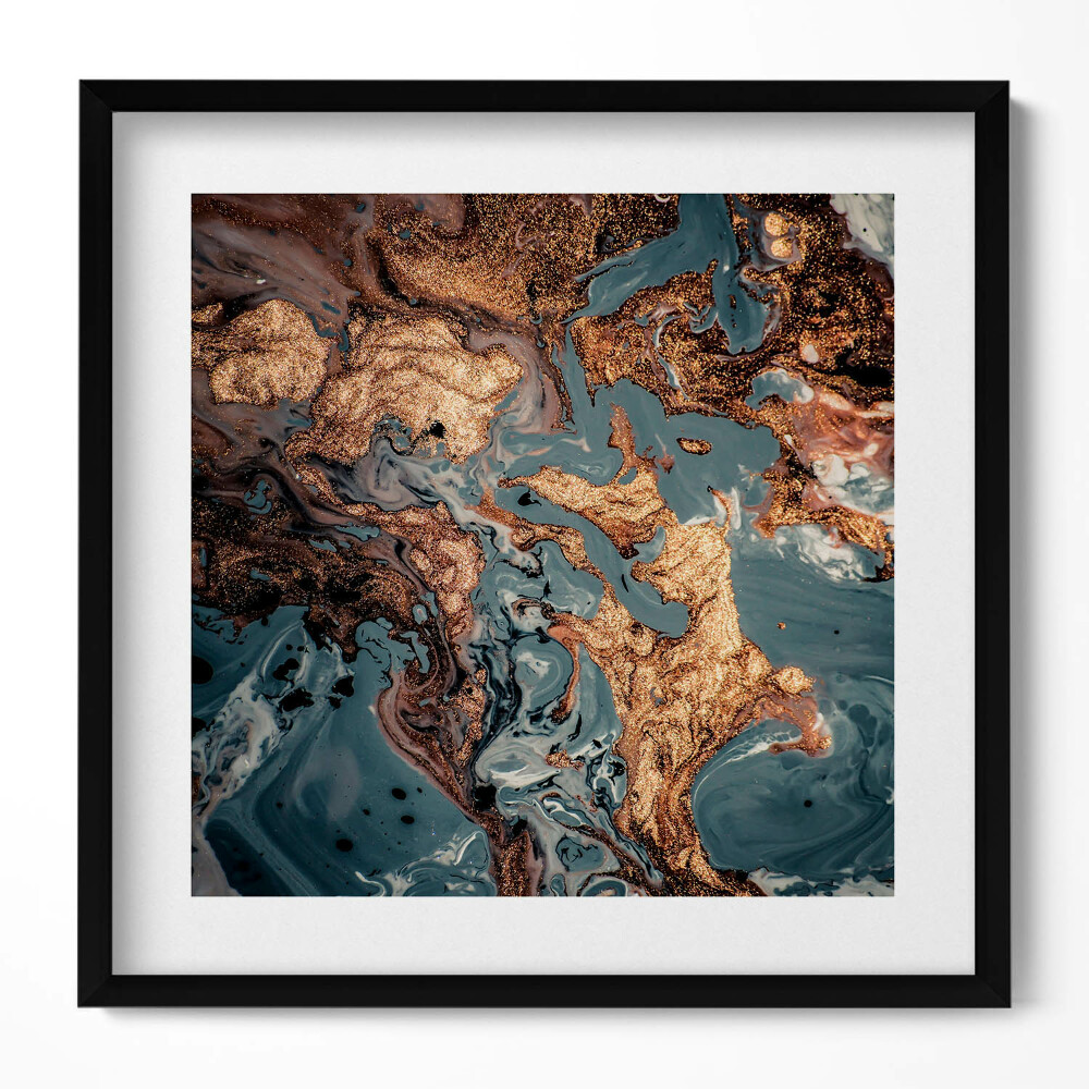 Keretezett falikép Absztrakt kék és arany színek