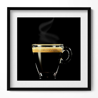 Keretezett falikép Gőzölgő kávéscsésze fekete háttérrel