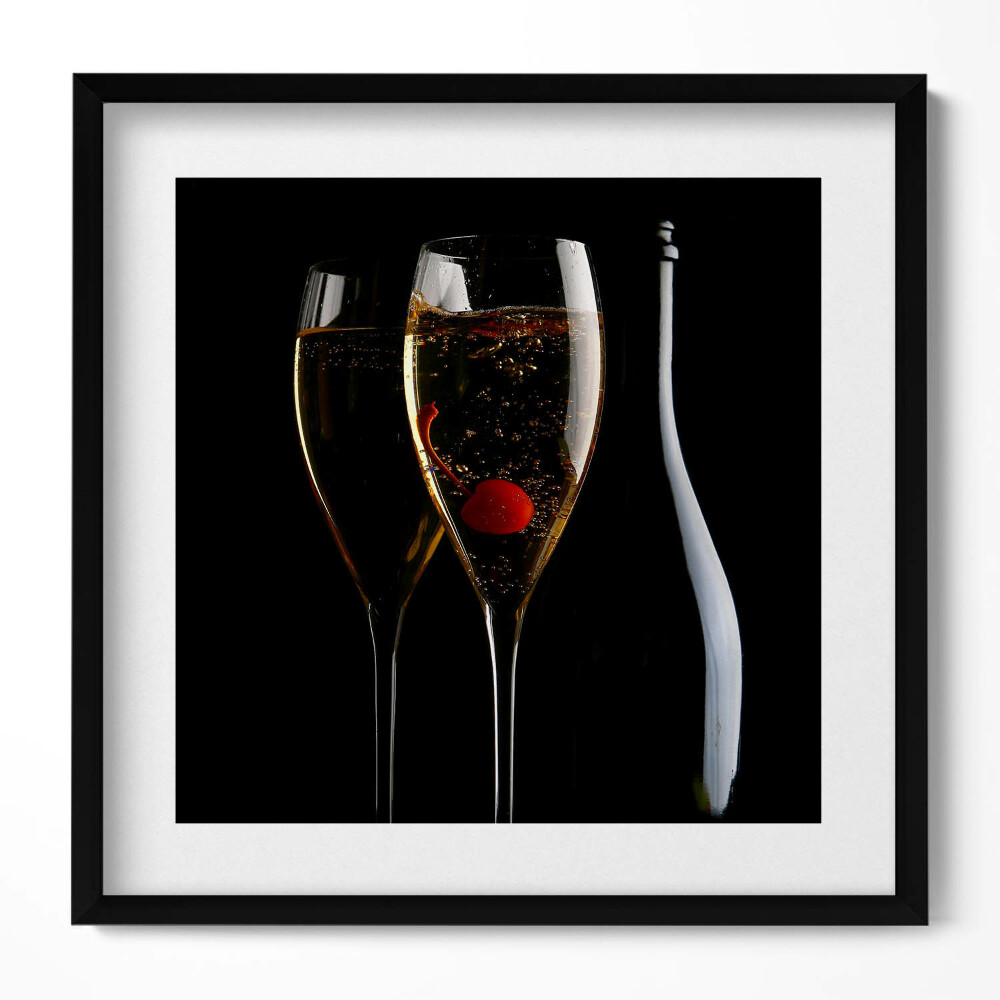 Keretezett falikép Két pezsgőspohár és egy palack