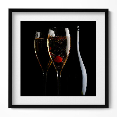 Keretezett falikép Két pezsgőspohár és egy palack