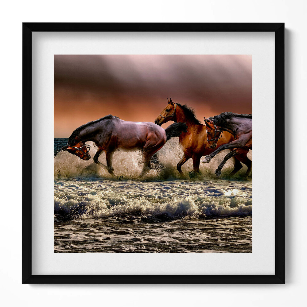 Keretezett falikép Futó lovak a tengerparton