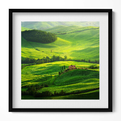 Keretezett falikép Zöld dombok és ház