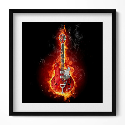 Keretezett falikép Lángokkal körülvett gitár