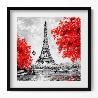 Keretezett falikép Párizsi Eiffel-torony piros falevelek