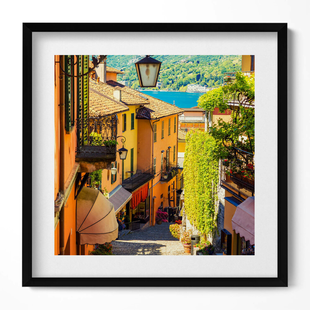 Keretezett falikép Békés napfényes utcai jelenet