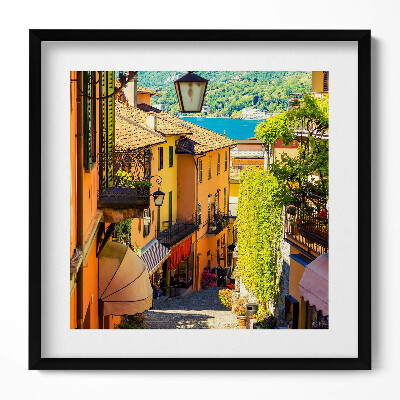 Keretezett falikép Békés napfényes utcai jelenet