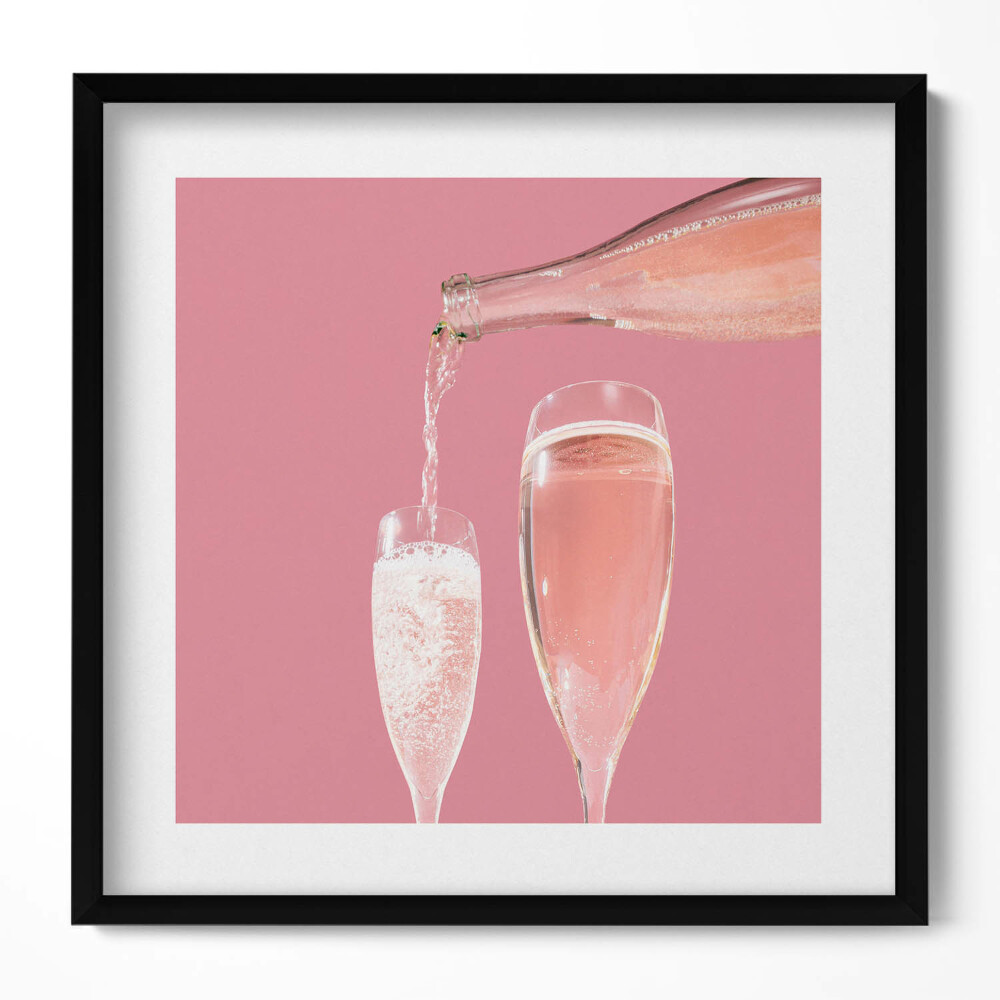 Keretezett falikép Poharak pezsgővel rózsaszín háttér