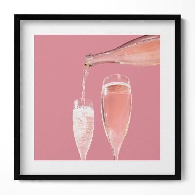 Keretezett falikép Poharak pezsgővel rózsaszín háttér