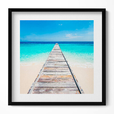 Keretezett falikép Tengerparti móló világoskék víz