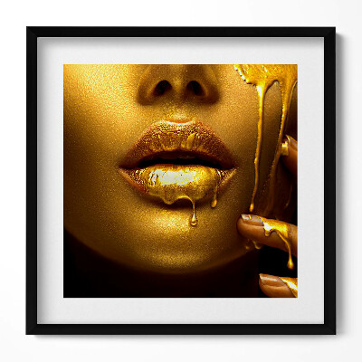 Keretezett falikép Aranyszínű ajkak csepegő folyadék