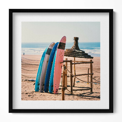 Keretezett falikép Tengerparti szörfdeszkák és napernyő