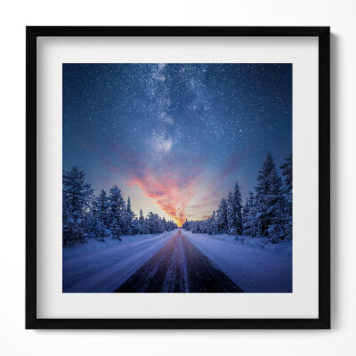 Keretezett falikép Téli táj csillagos égbolttal