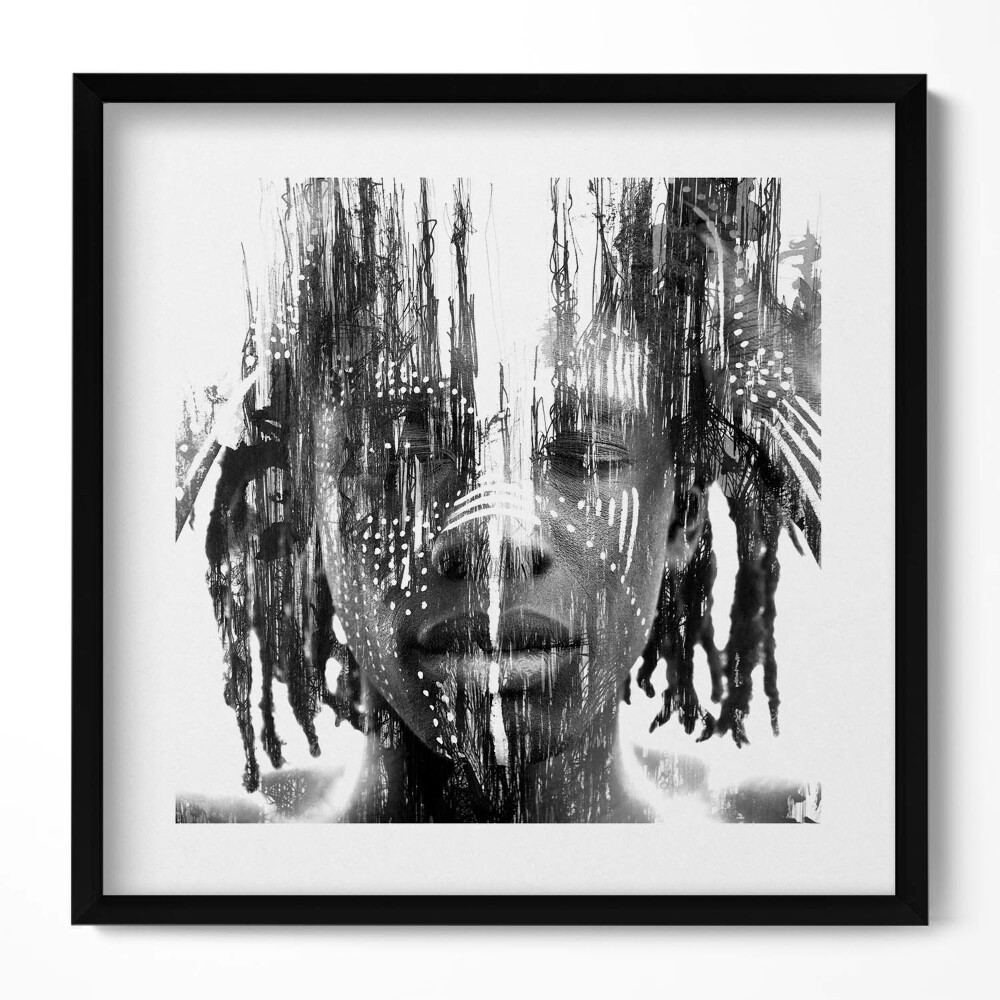 Keretezett falikép Absztrakt portré fekete-fehér