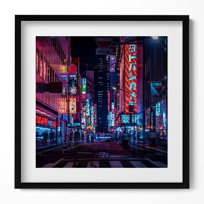 Keretezett falikép Éjszakai városi fények neonreklámok