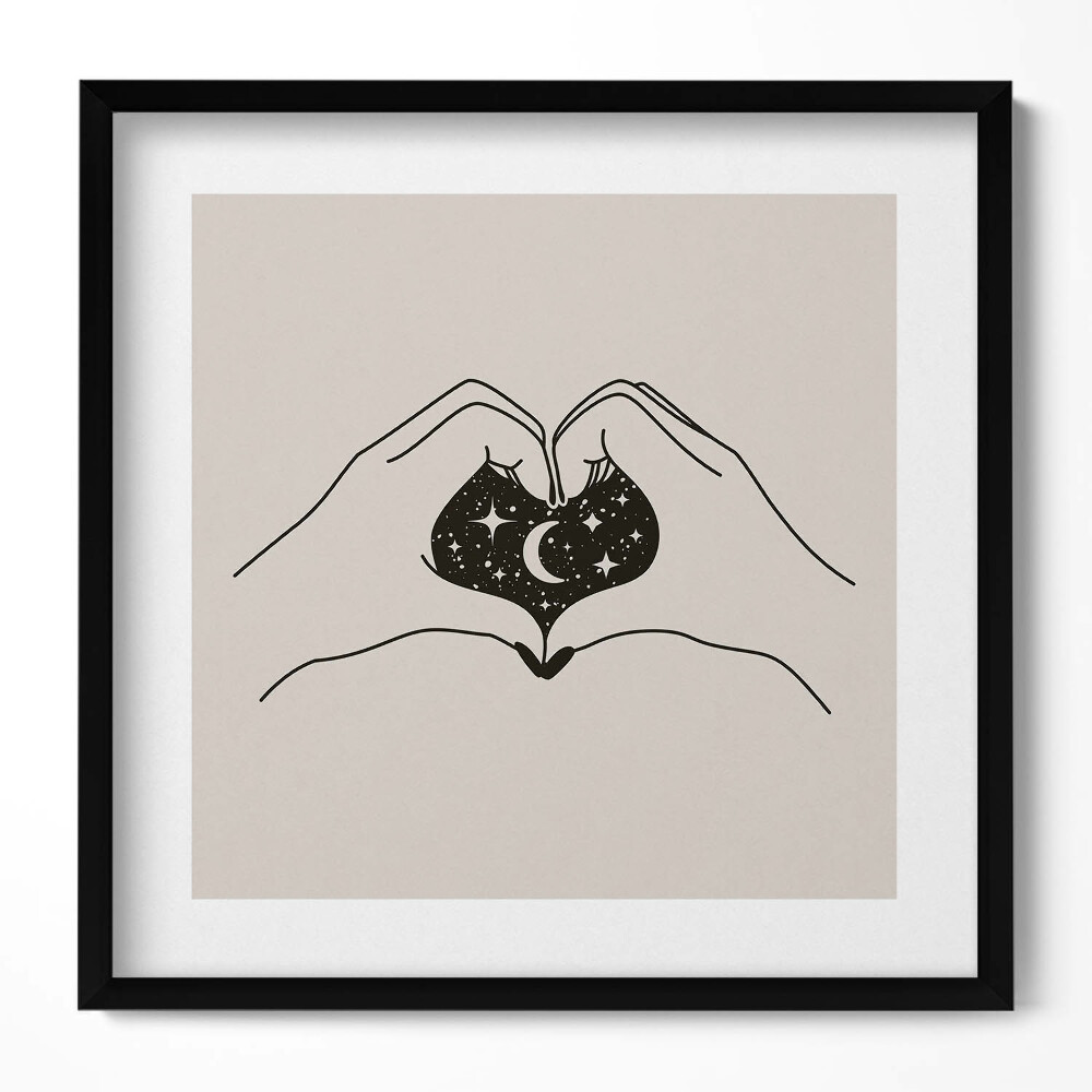 Keretezett falikép Csillagos égbolt és hold szív alakban