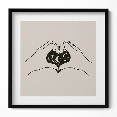 Keretezett falikép Csillagos égbolt és hold szív alakban