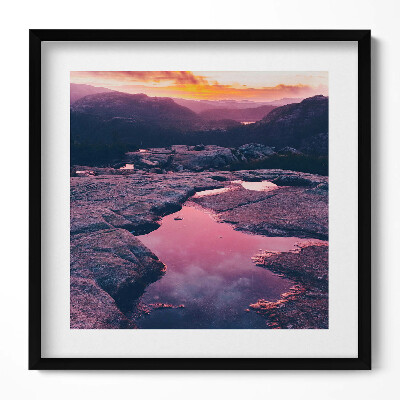 Keretezett falikép Naplemente sziklás tájon