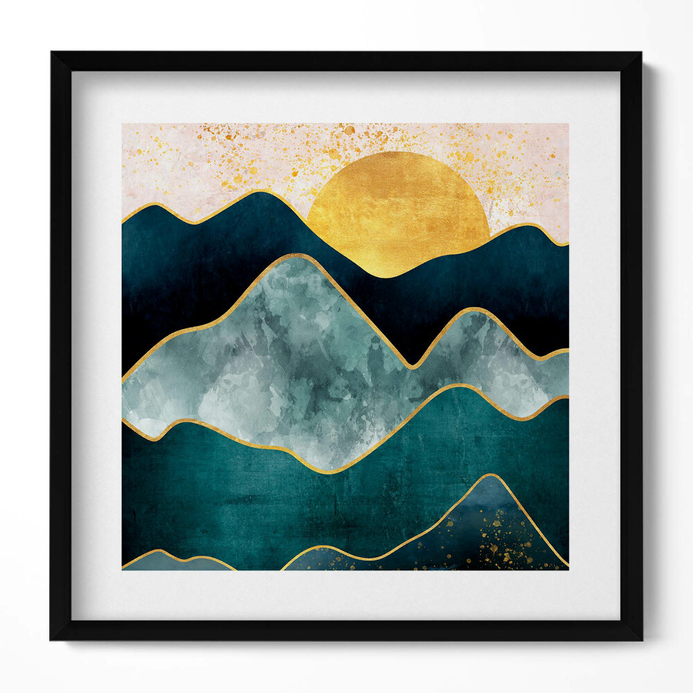 Keretezett falikép Absztrakt hegyek és nap