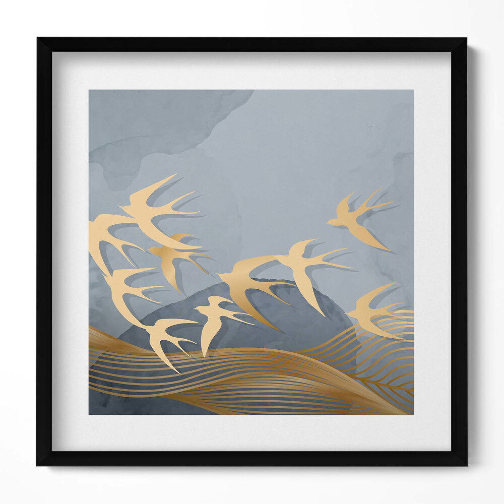 Keretezett falikép Absztrakt madármotívum arany színben