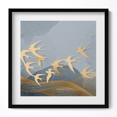 Keretezett falikép Absztrakt madármotívum arany színben
