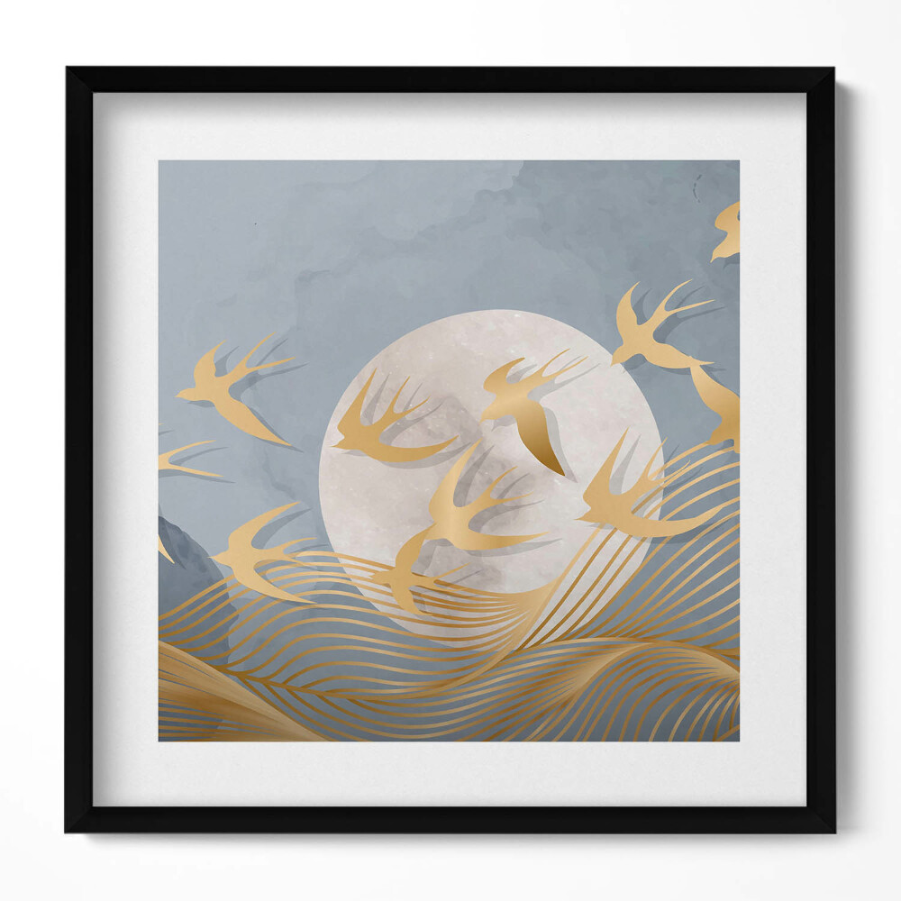 Keretezett falikép Madarak a telihold körül