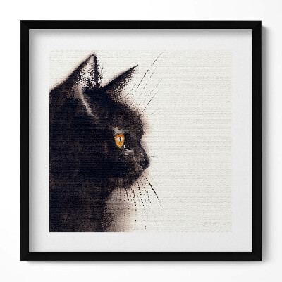Keretezett falikép Fekete macska profilja