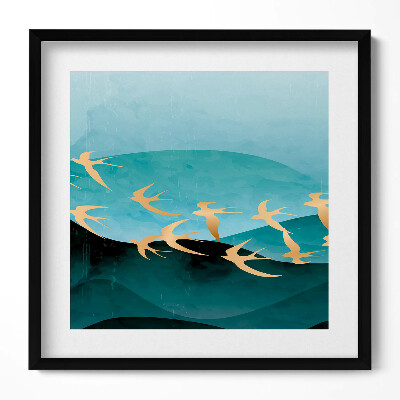 Keretezett falikép Absztrakt vízi táj aranymadarak